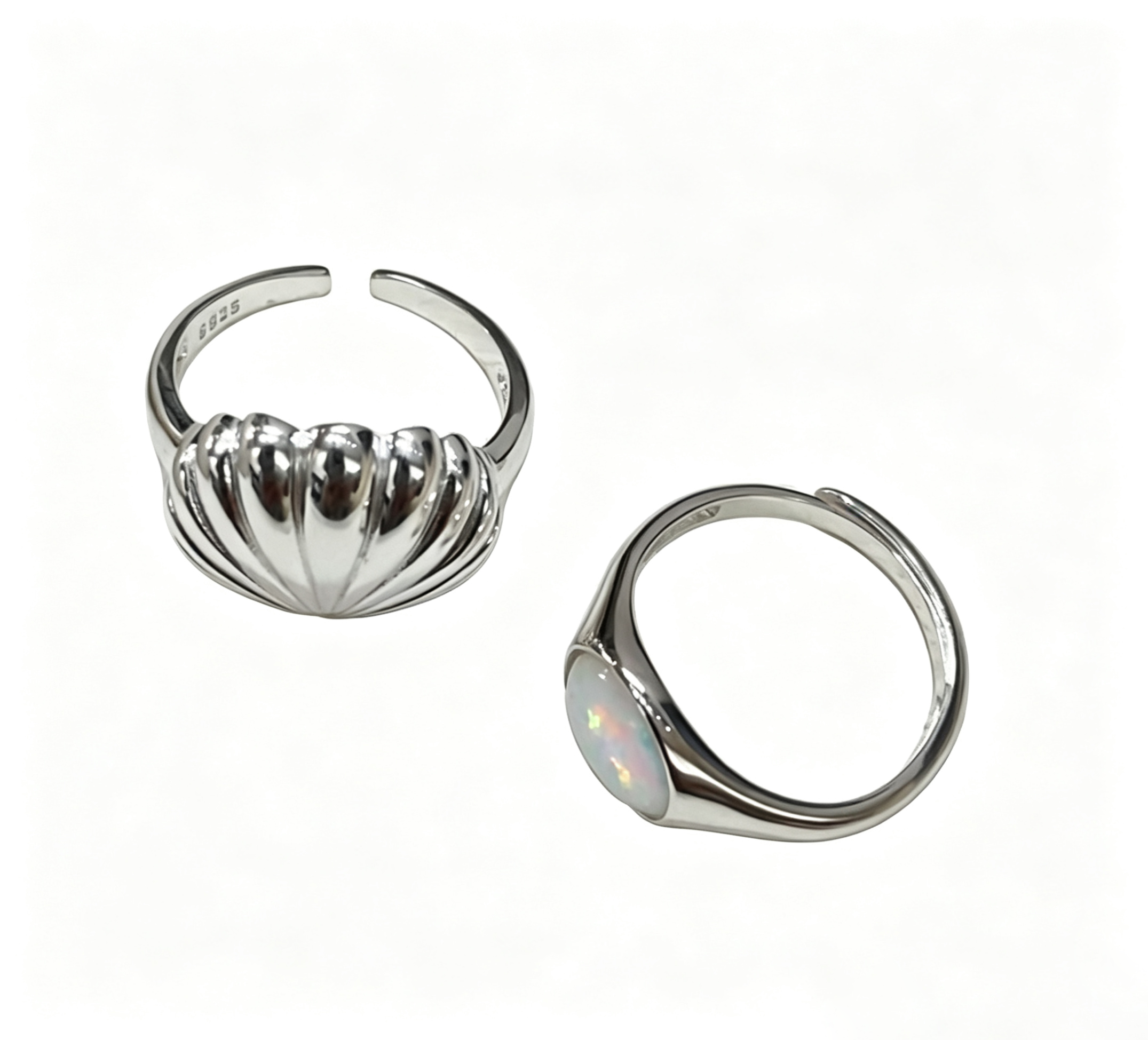 Silver Asymmetric Shell Stacking Rings