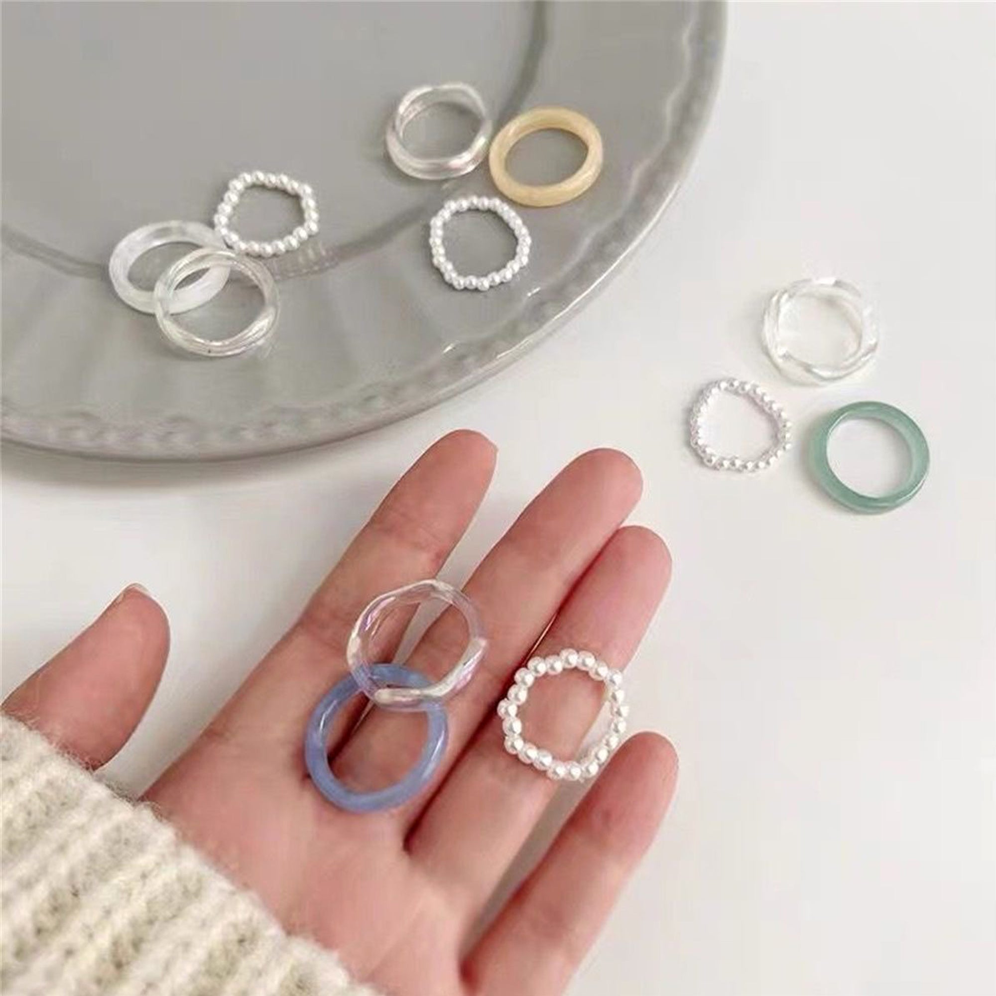 Lightweight Colorful Resin Chunky Ring Stacking Set